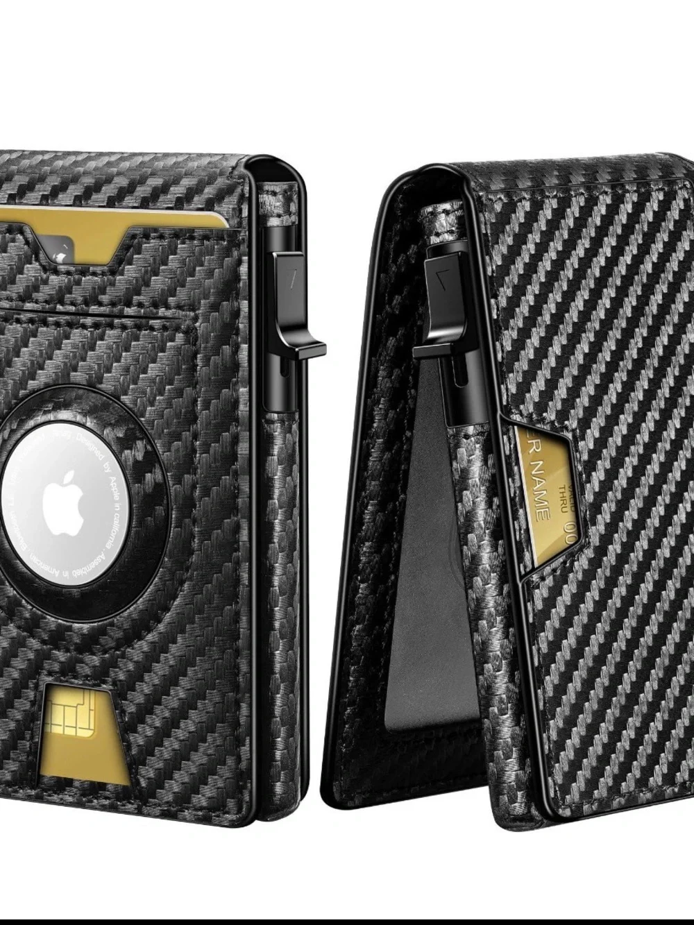 Men's Slim Carbon-Texture Card Wallet with Pop Socket Black Air Tag holder NWOT
